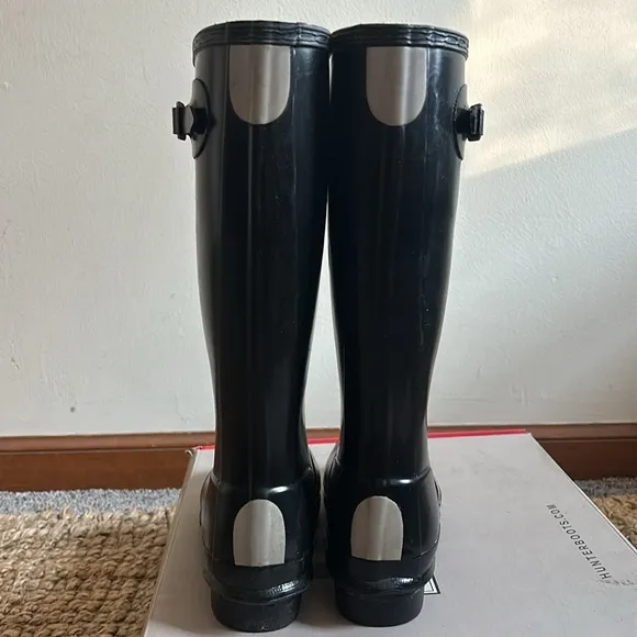 Hunter black original kids gloss rubber rain boots us size 5 boys 6 girls EU 37