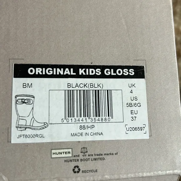 Hunter black original kids gloss rubber rain boots us size 5 boys 6 girls EU 37
