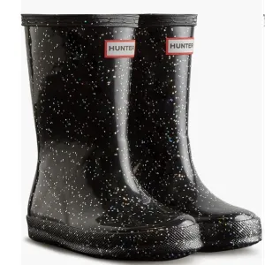 Hunter Kids’ Original First Classic Glitter Rain Boot in Black/Black New
