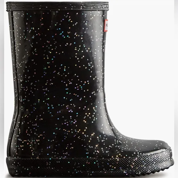 Hunter Kids’ Original First Classic Glitter Rain Boot in Black/Black New