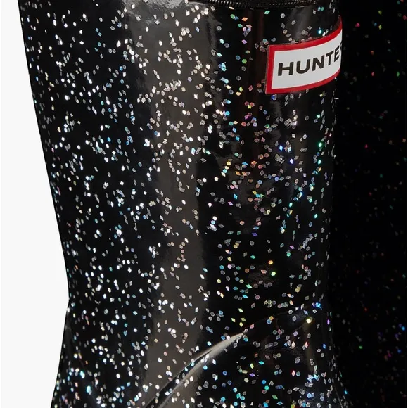 Hunter Kids’ Original First Classic Glitter Rain Boot in Black/Black New