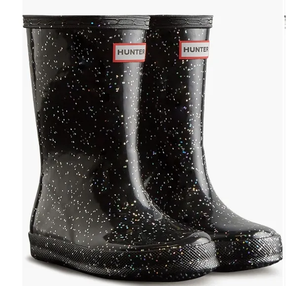 Hunter Kids’ Original First Classic Glitter Rain Boot in Black/Black New