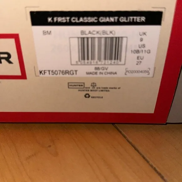 Hunter Kids’ Original First Classic Glitter Rain Boot in Black/Black New