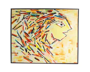 James Yoko Acrylic and Collage on Canvas Painting of a Figure