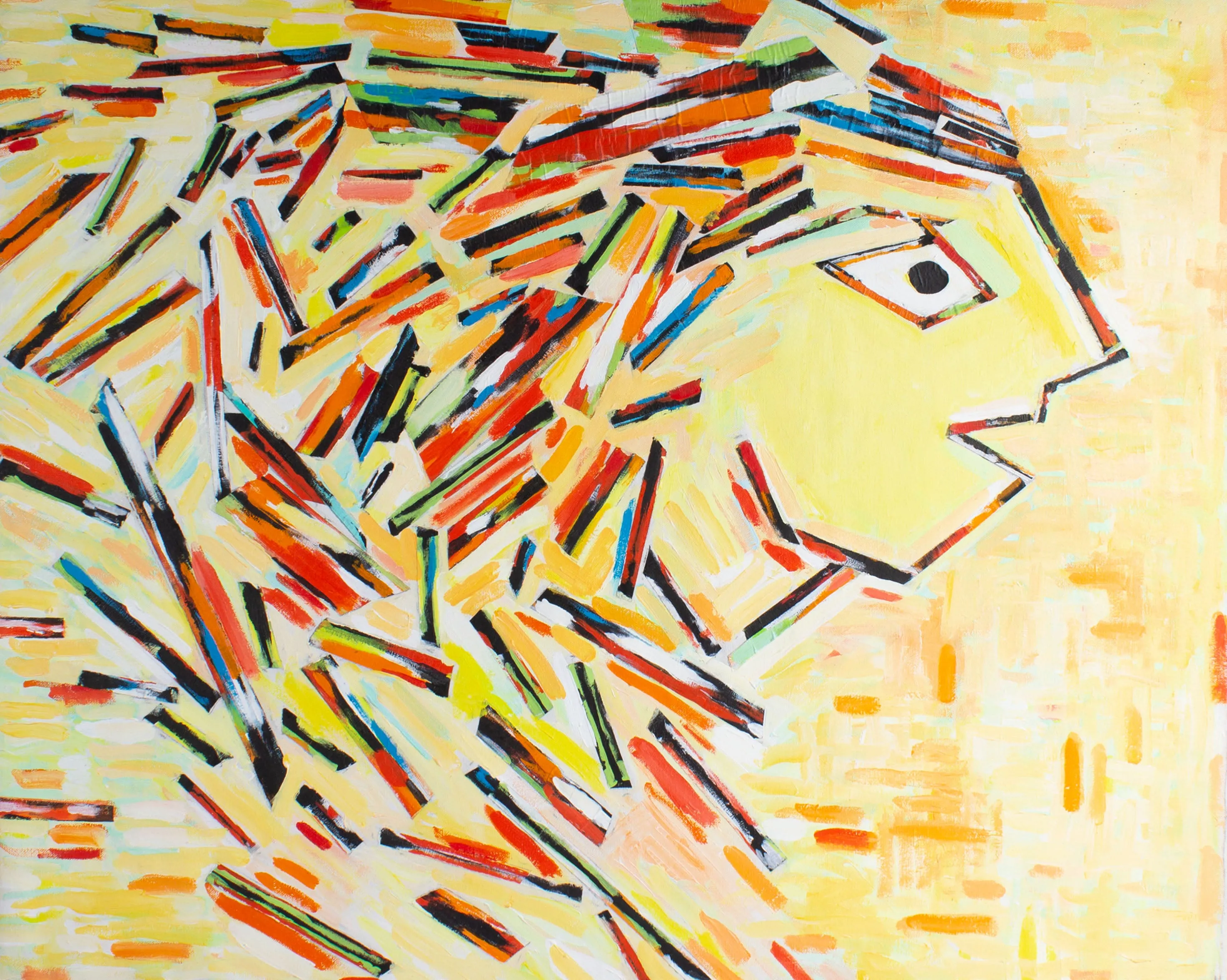 James Yoko Acrylic and Collage on Canvas Painting of a Figure