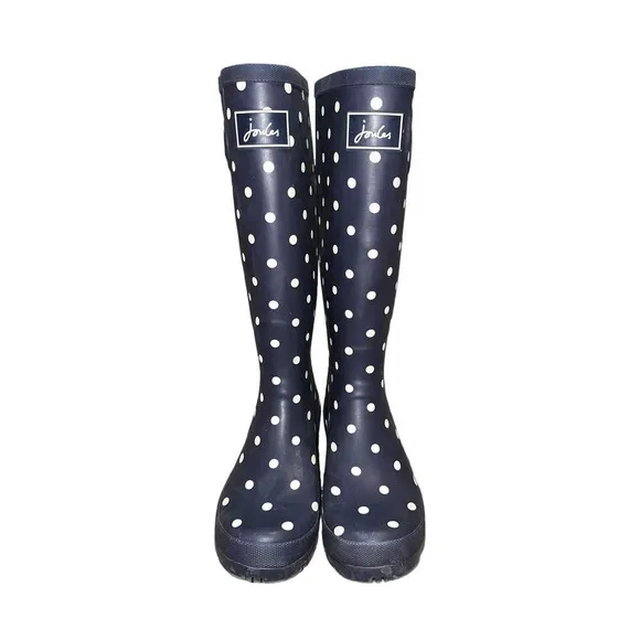 Joules Navy And White Polka Dot Rain Boots Size 7