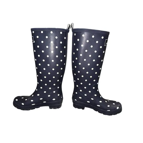 Joules Navy And White Polka Dot Rain Boots Size 7