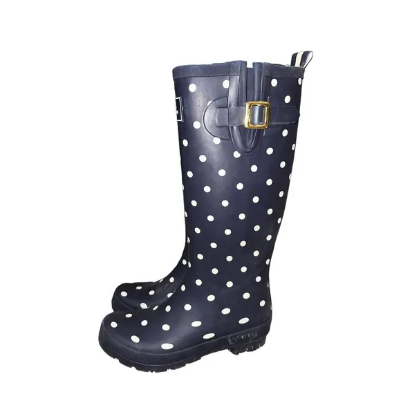 Joules Navy And White Polka Dot Rain Boots Size 7