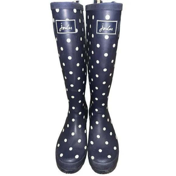 Joules Navy And White Polka Dot Rain Boots Size 7