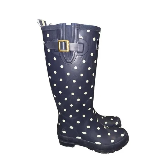 Joules Navy And White Polka Dot Rain Boots Size 7