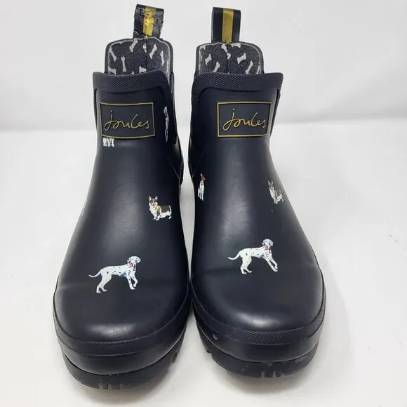 Joules Wellibob Dogs Rain Boots Women's Size 11 Black