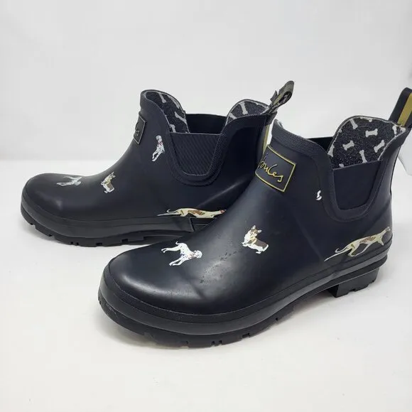 Joules Wellibob Dogs Rain Boots Women's Size 11 Black