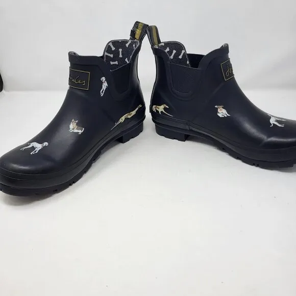 Joules Wellibob Dogs Rain Boots Women's Size 11 Black