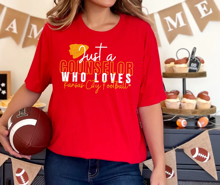 Just A Counselor Who Loves Kansas City Football Red Tee