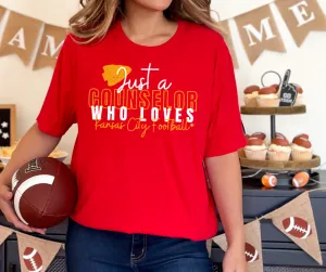Just A Counselor Who Loves Kansas City Football Red Tee