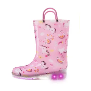 K KomForme Toddler Light Up PVC Pink Unicorn Rain Boots