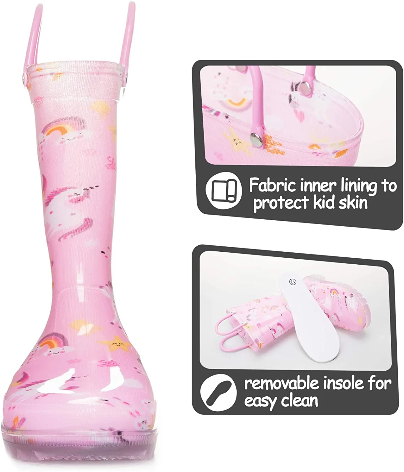 K KomForme Toddler Light Up PVC Pink Unicorn Rain Boots