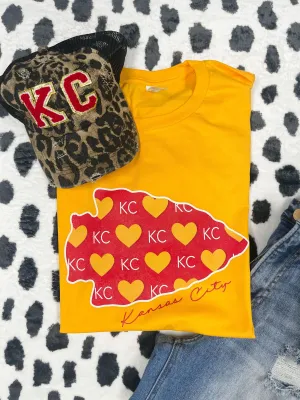 Kansas City Heart Pattern in Arrowhead Gold Graphic Tee