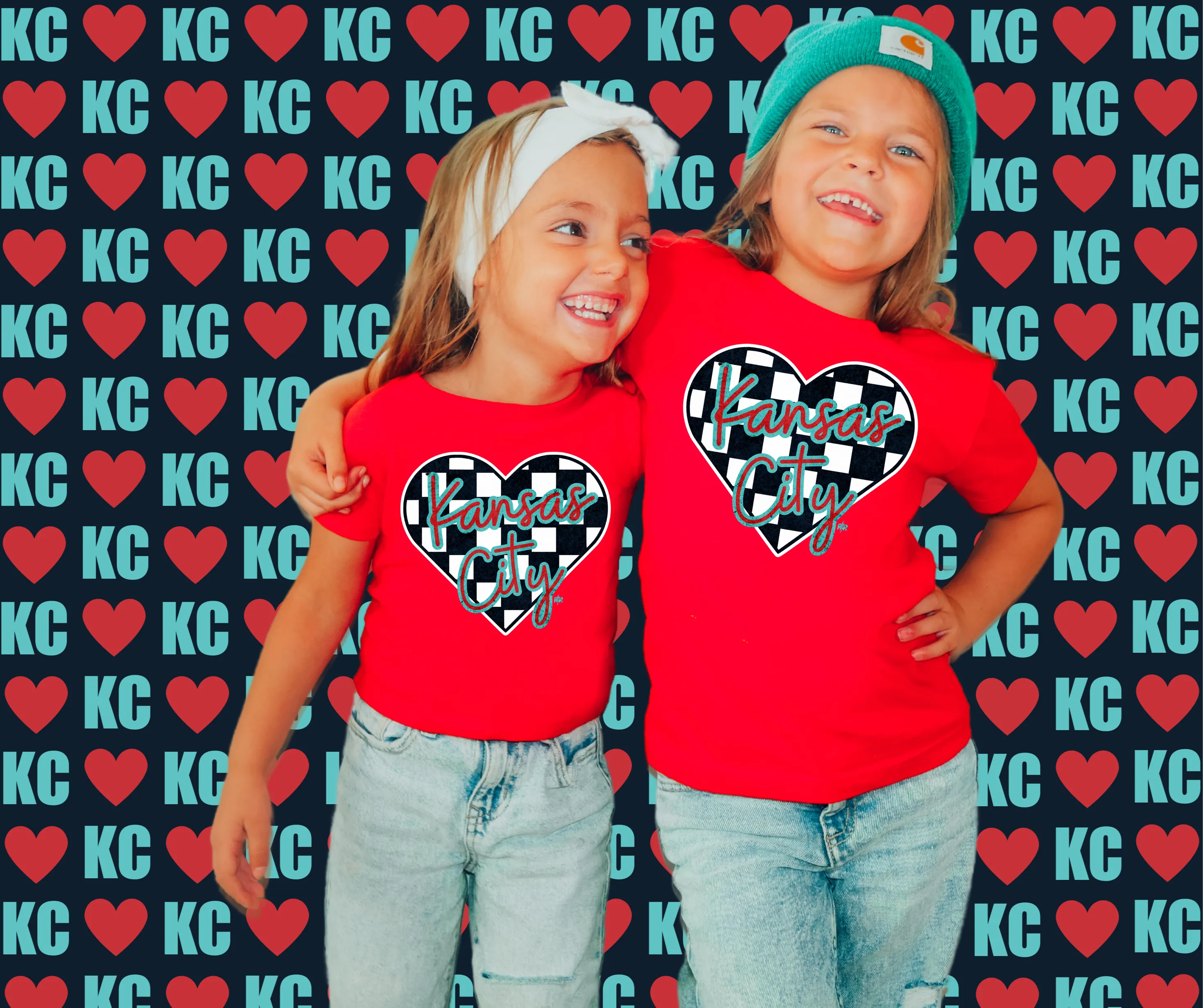 Kansas City Soccer Checkered Heart Red Tee