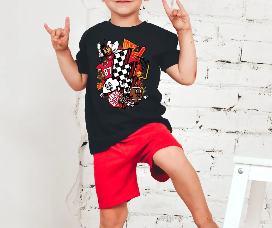 KC Icons Black & White Checkered Bolt Black Tee