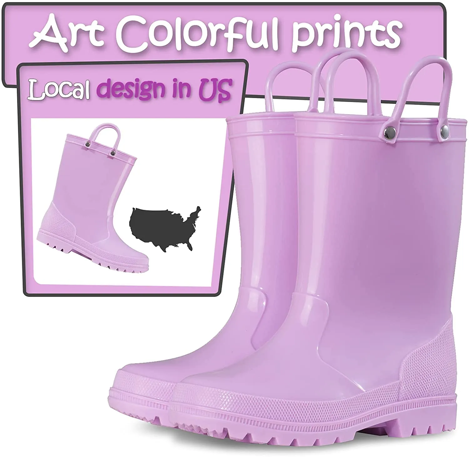 Kids Girls Light Rain Boots Solid LILAC-KKOMFORME