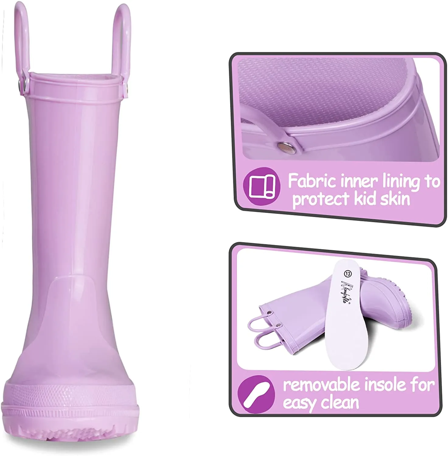 Kids Girls Light Rain Boots Solid LILAC-KKOMFORME