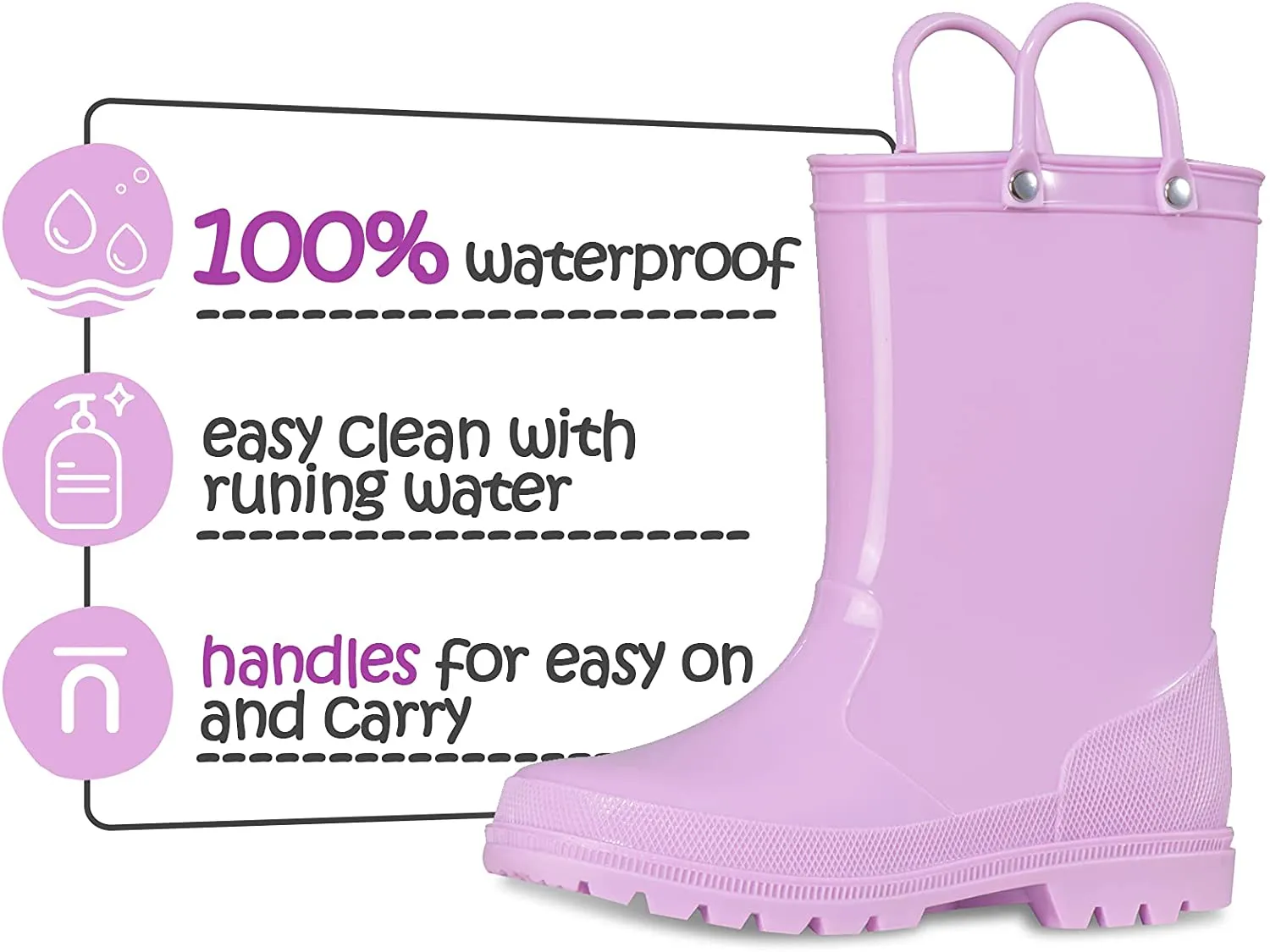 Kids Girls Light Rain Boots Solid LILAC-KKOMFORME