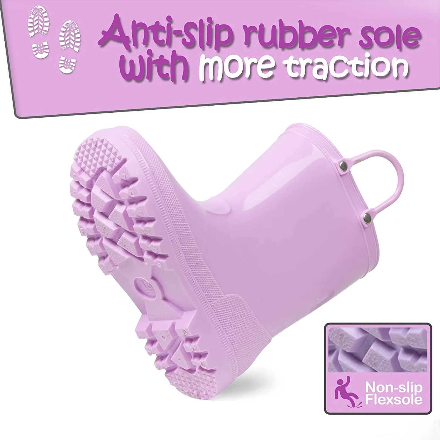 Kids Girls Light Rain Boots Solid LILAC-KKOMFORME