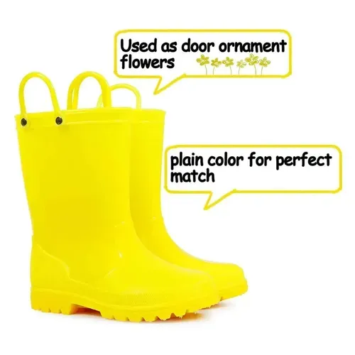 Kids Girls Light Rain Boots Solid Yellow - KKOMFORME