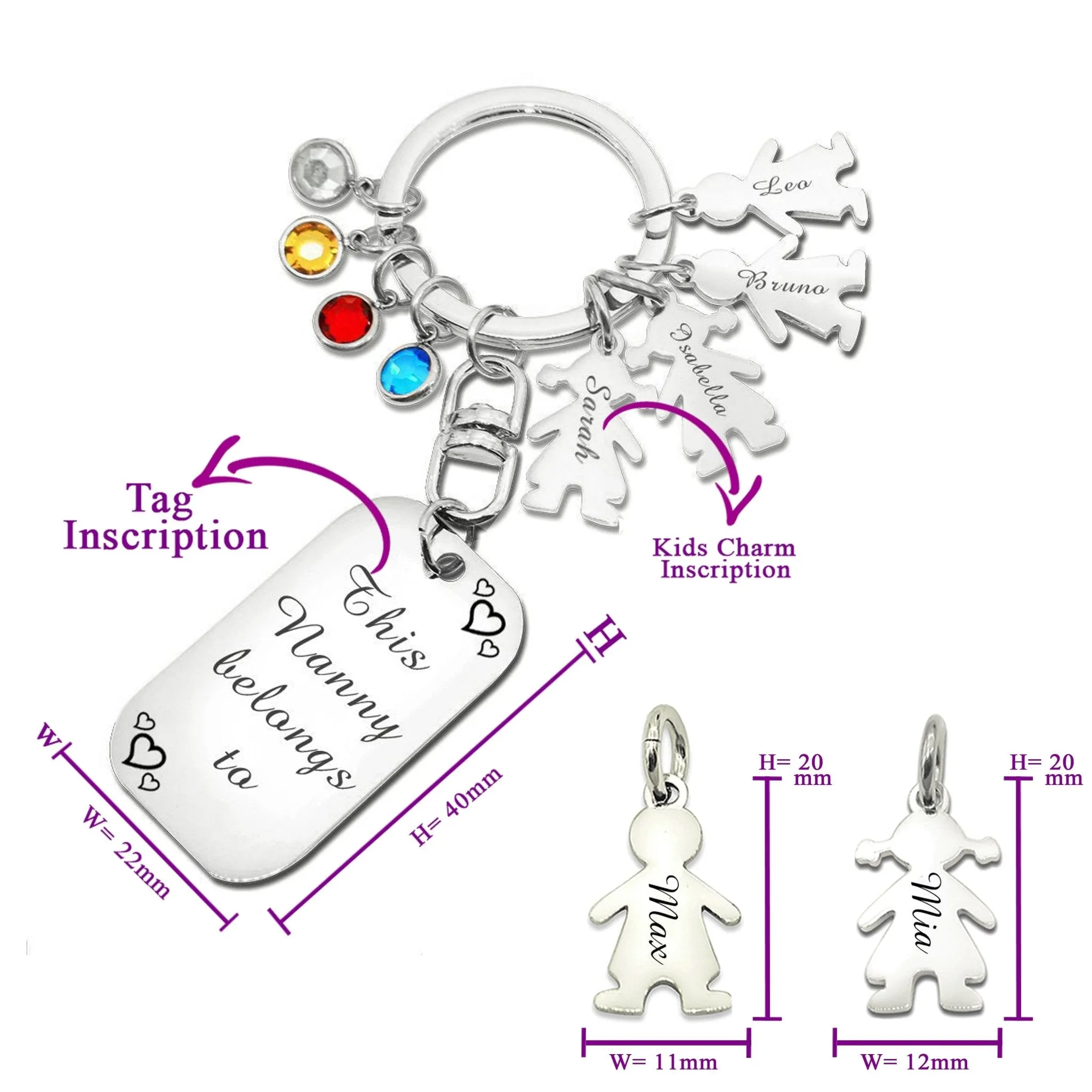 Kids Love Handwriting Keyring Tag - (1 Silver Charm Included)