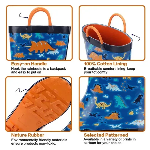 Kids Rain Boots for Boys Dinosaurs - Kkomforme
