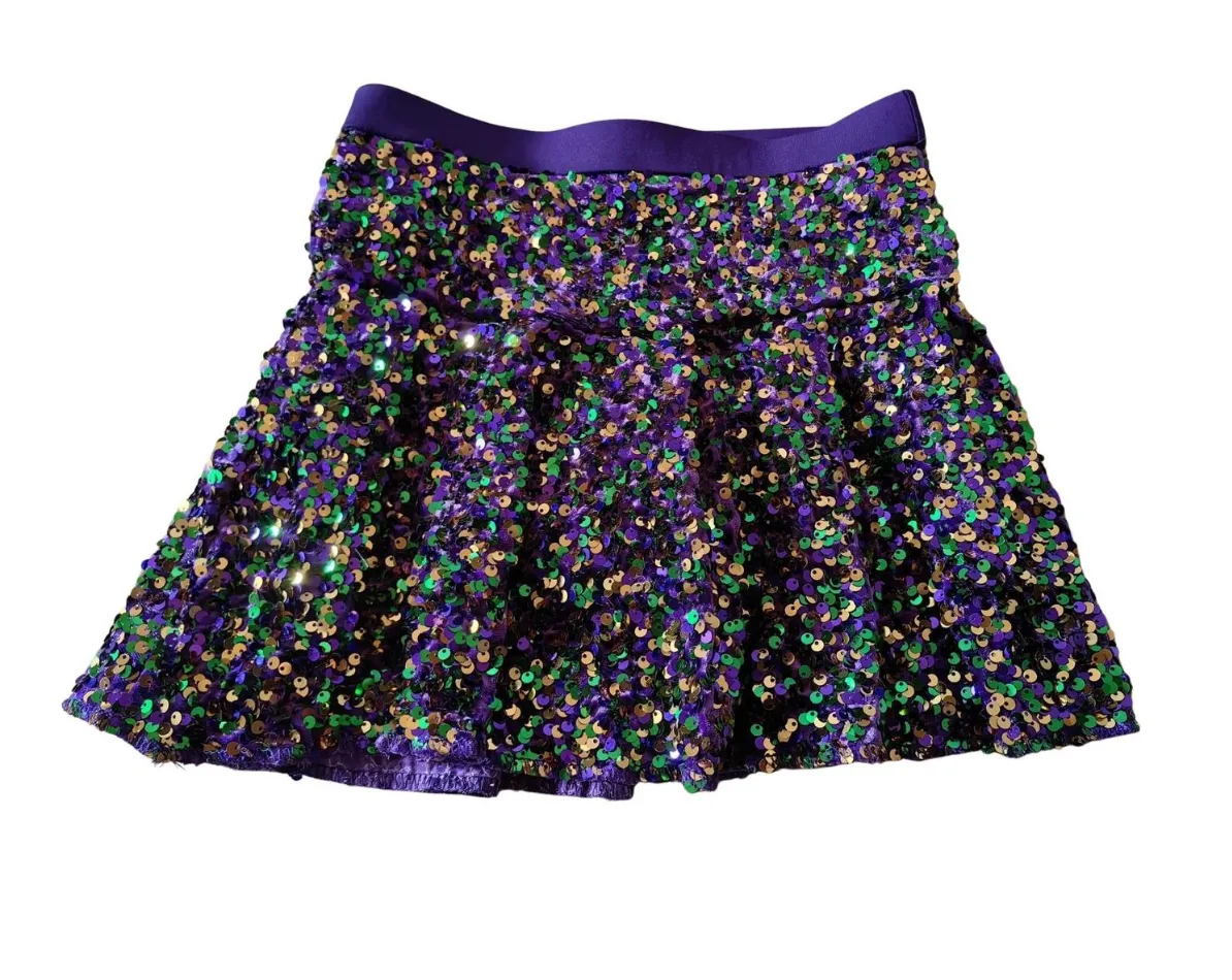 Kids Sequin Velvet Skort in Mardi Gras