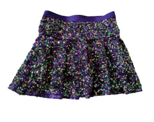 Kids Sequin Velvet Skort in Mardi Gras