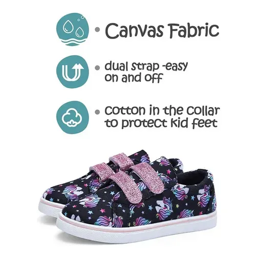 Kids Sneakers Boy and Girl Canvas Shoes Black Unicorn - KKOMFORME