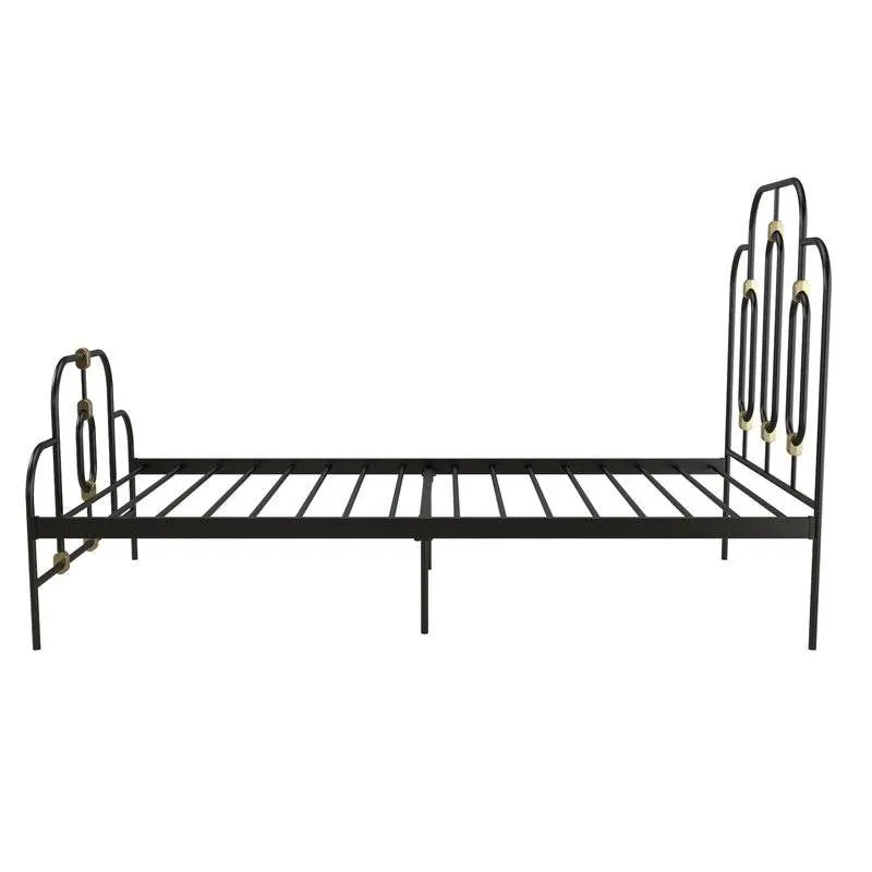 King Farmhouse Style Metal Platform Bed in Black Gold Finish