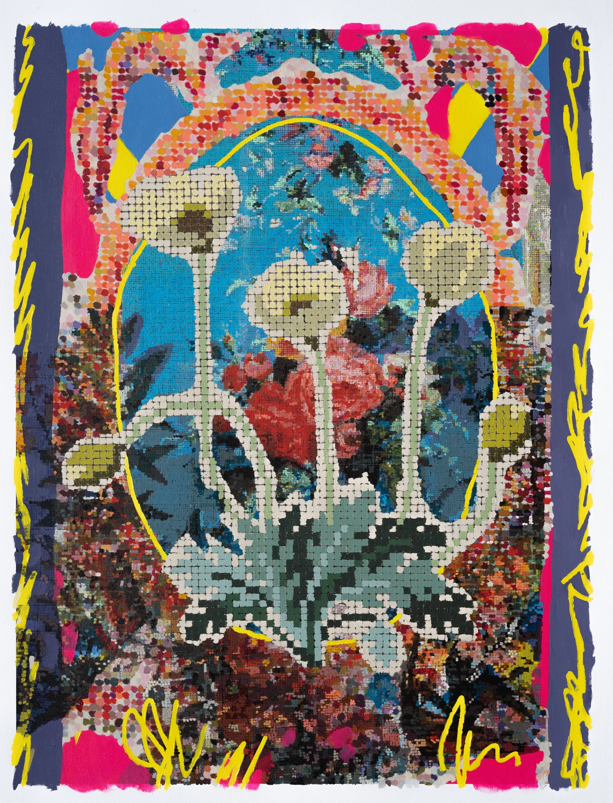 Kirstin Lamb, "Iceland Poppies Purple, Yellow and Pink Scribbles Remix"