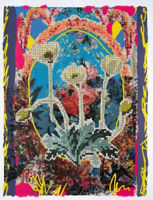 Kirstin Lamb, "Iceland Poppies Purple, Yellow and Pink Scribbles Remix"