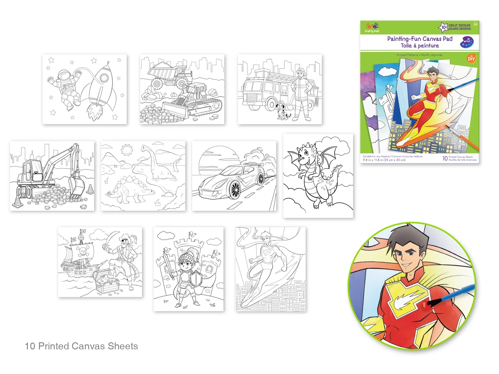 Krafty Kids: 9.8x11.8" Lil' Artist Canvas Pad w/Design Outlines 10Sht Asst A) Fantasia