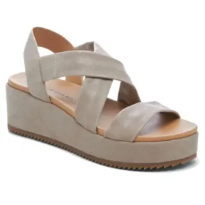 Lucky Brand Sandal Waldyna Crisscross Leather WedgeChinchilla Oyster Si…
