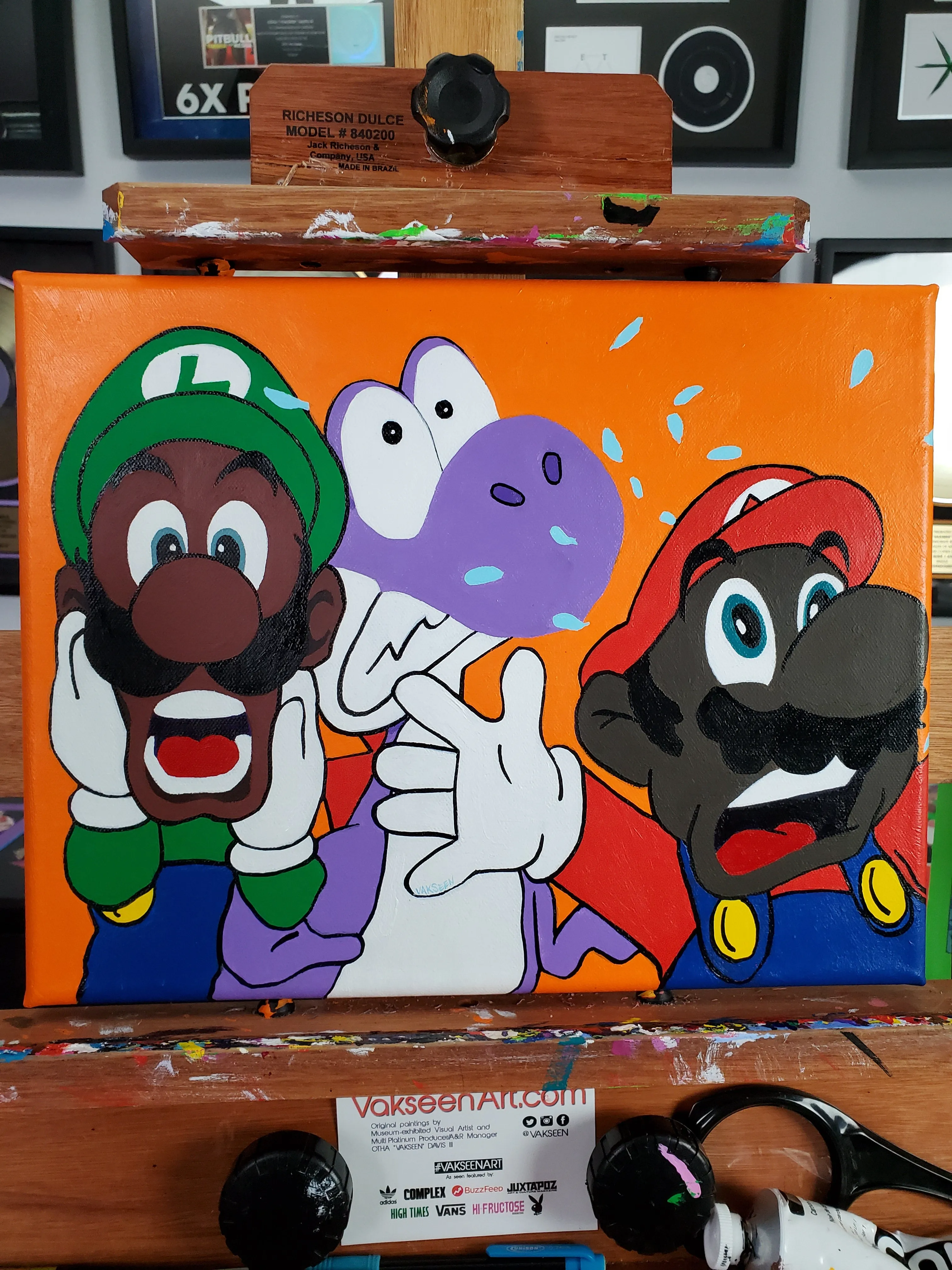 Mama Mia! - FOBP - Black Super Bros portrait art - Original Acrylic Painting & Wall Decor - Vakseen Art