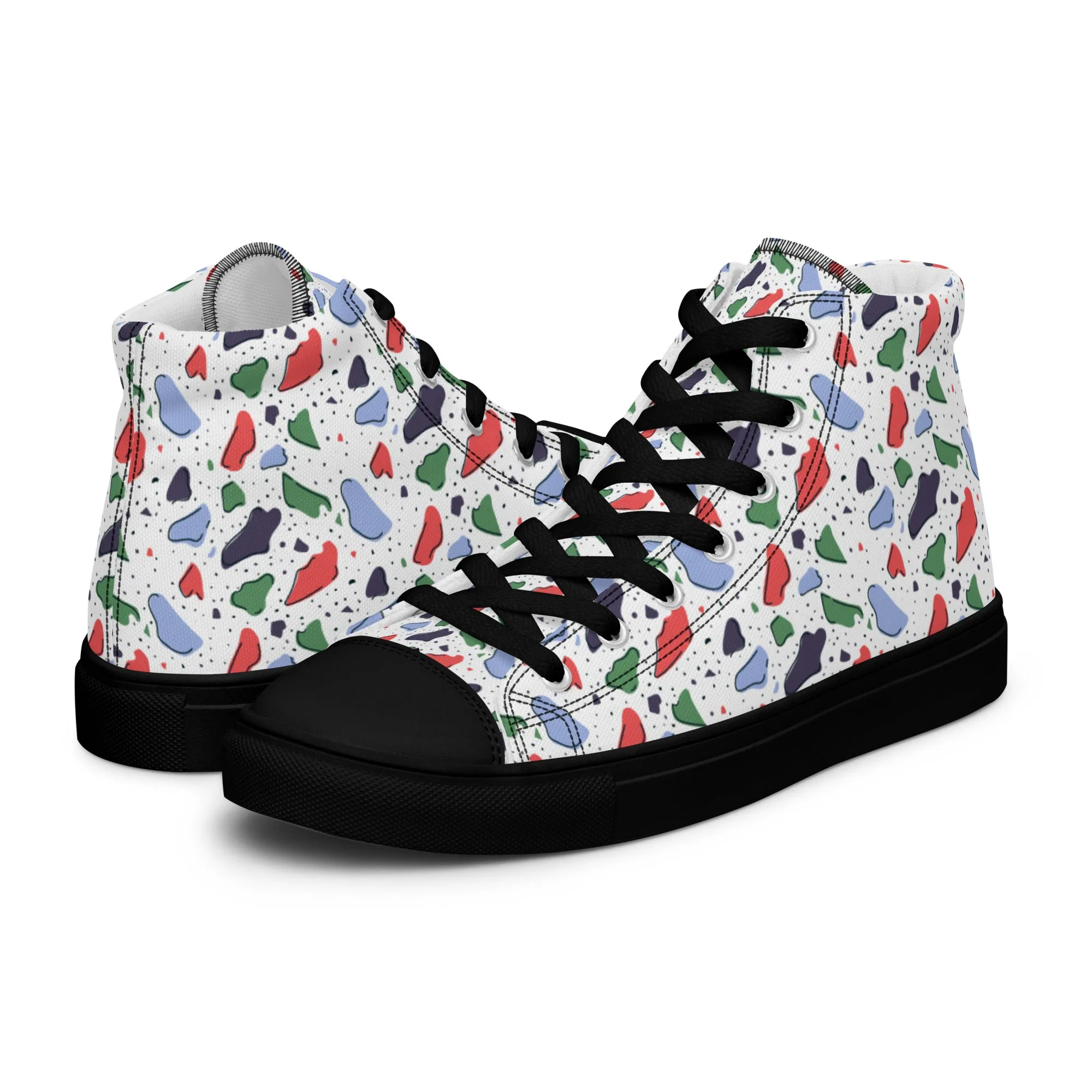 Men’s high top canvas shoes  - Colorful terrazzo pattern design - print on demand