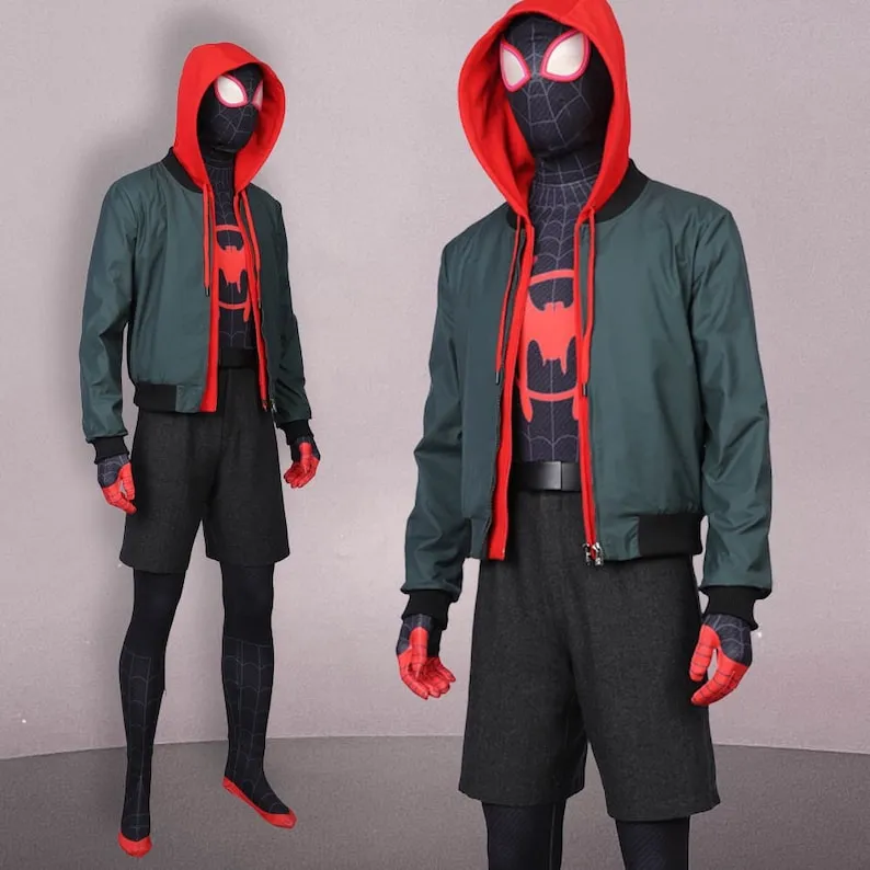 Miles Morales Spider-Man Into the Spider-Verse Costume Cosplay Jumpsuit Spider-Man Halloween Party Suit