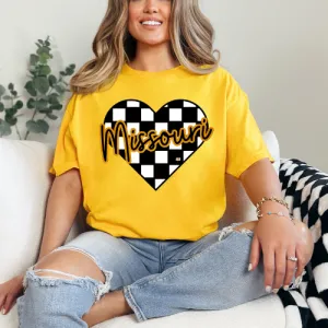 Missouri Checkered Heart Gold Tee