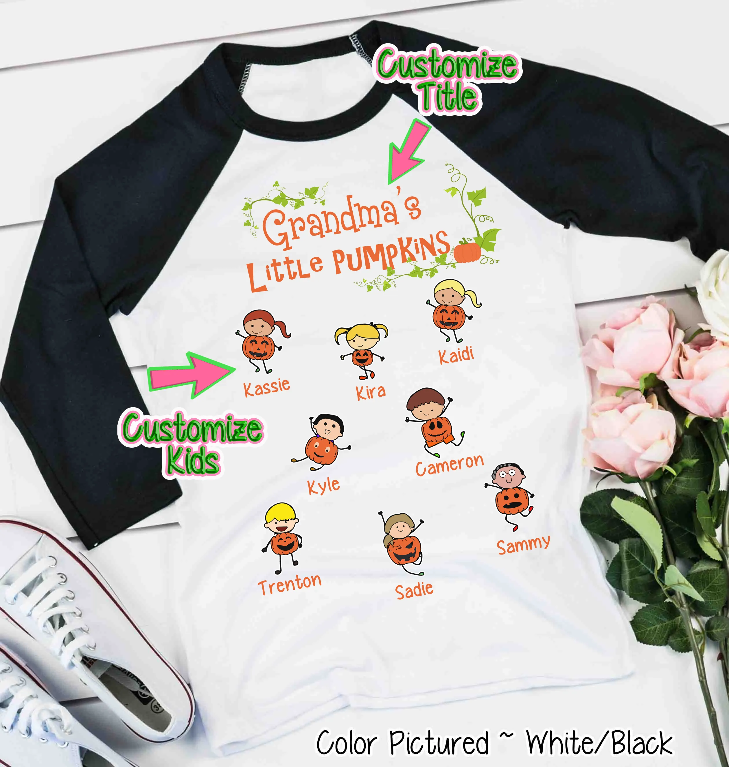 Mom, Grandma, Grandpa etc. Little Pumpkins  ~ Custom Named Kids Pumpkin Raglan Tee