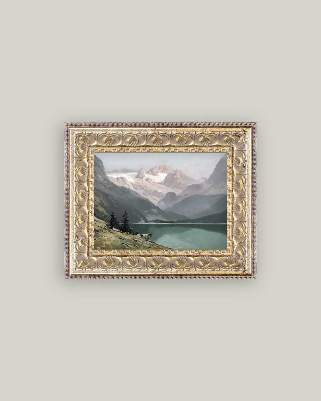 Mountain Lake View Framed Antique Art