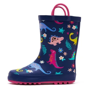 Multicolor Dinosaur Waterproof Navy Rubber Rain Boots