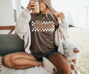 Natural Checkered Mama Brown Graphic Tee