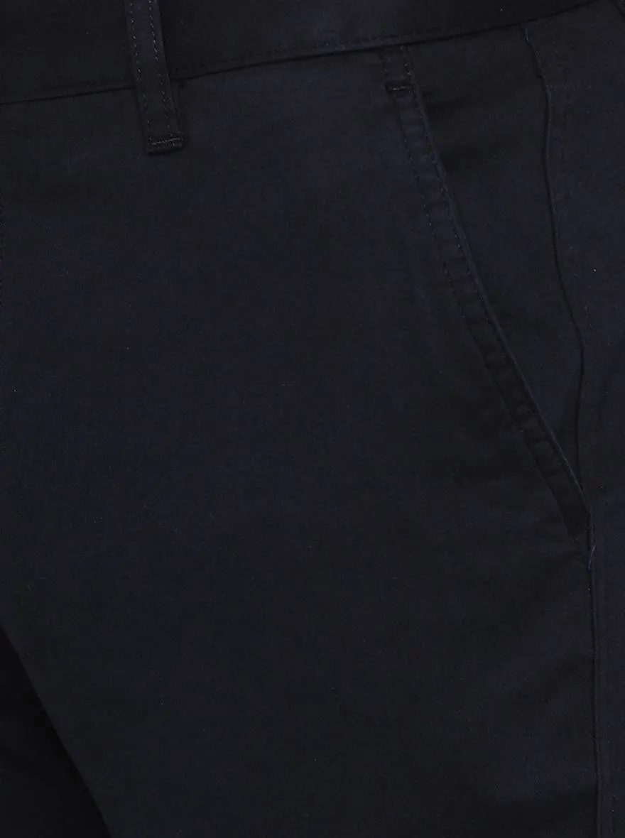 Navy Blue Solid Super Slim Fit Casual Trouser | Greenfibre