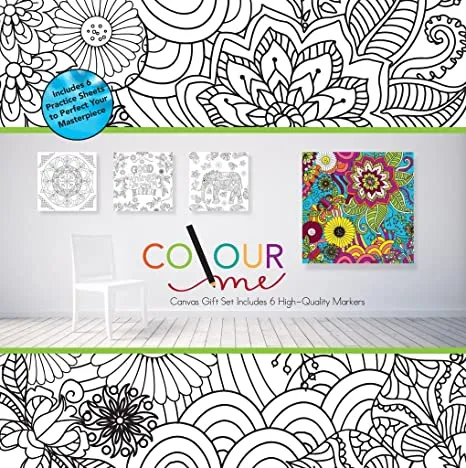 New Colour Me Colour Your Own Canvas Flower Pattern by Robert Frederick, includes Markers