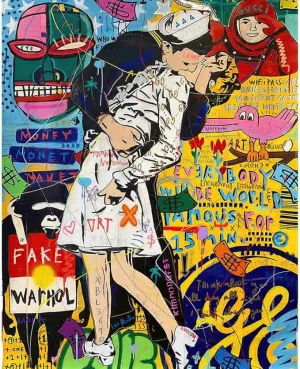 NEW Tucocoo Colorful Paint by Number for Adults, Street Graffiti DIY Painting Kits on Canvas with Brushes and Acrylic Pigment Lovers Kissing Romantic Picture for Home Wall Decor 16x20inch (Frameless)